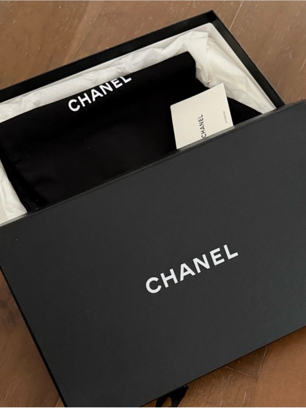 CHANEL Black Braided Knit Mules Box Label